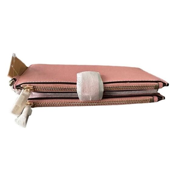 Michael Kors Pink Primrose Jersey Travel Large Double Zip Wristlet Leather - Picture 6 of 8